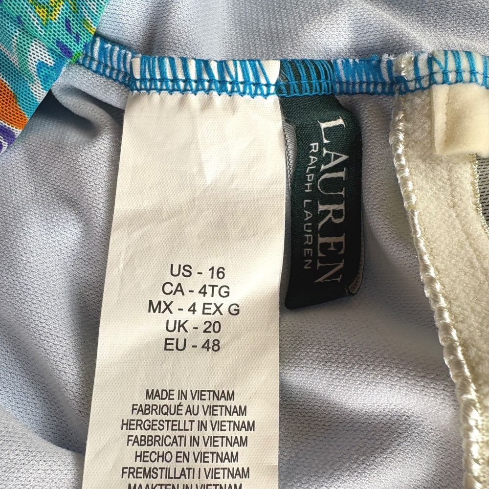 Lauren Ralph Lauren Flyaway One Piece Swimsuit Blue Paisley Mesh Beach Size 16 - Picture 5 of 6
